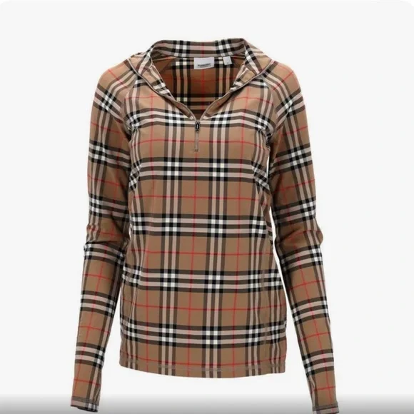 Burberry Plaid Print Mock Neck Top
